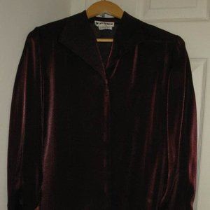 Women Blouse Top Shirt Burgundy Long Sleeve Size 6 Petite Joan Leslie